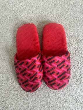 VERSACE Red and Pink Geometric Women's Slippers